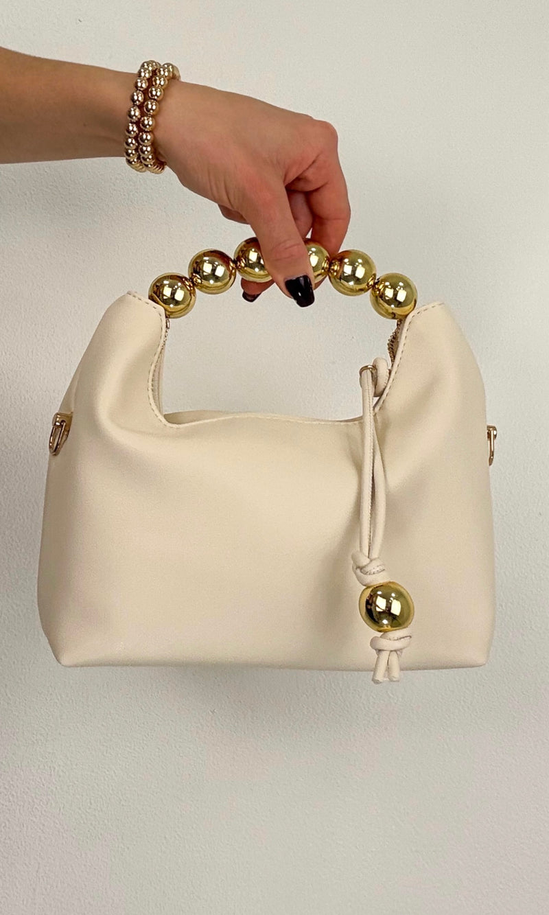 LEATHER BALL HANDLE BAG (IVORY)