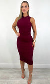 NADIA RUCHED MIDI DRESS (CHERRY)