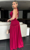 PAIGE RUCHED HALTER MAXI DRESS (WINE)