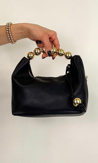 LEATHER BALL HANDLE BAG (BLACK)