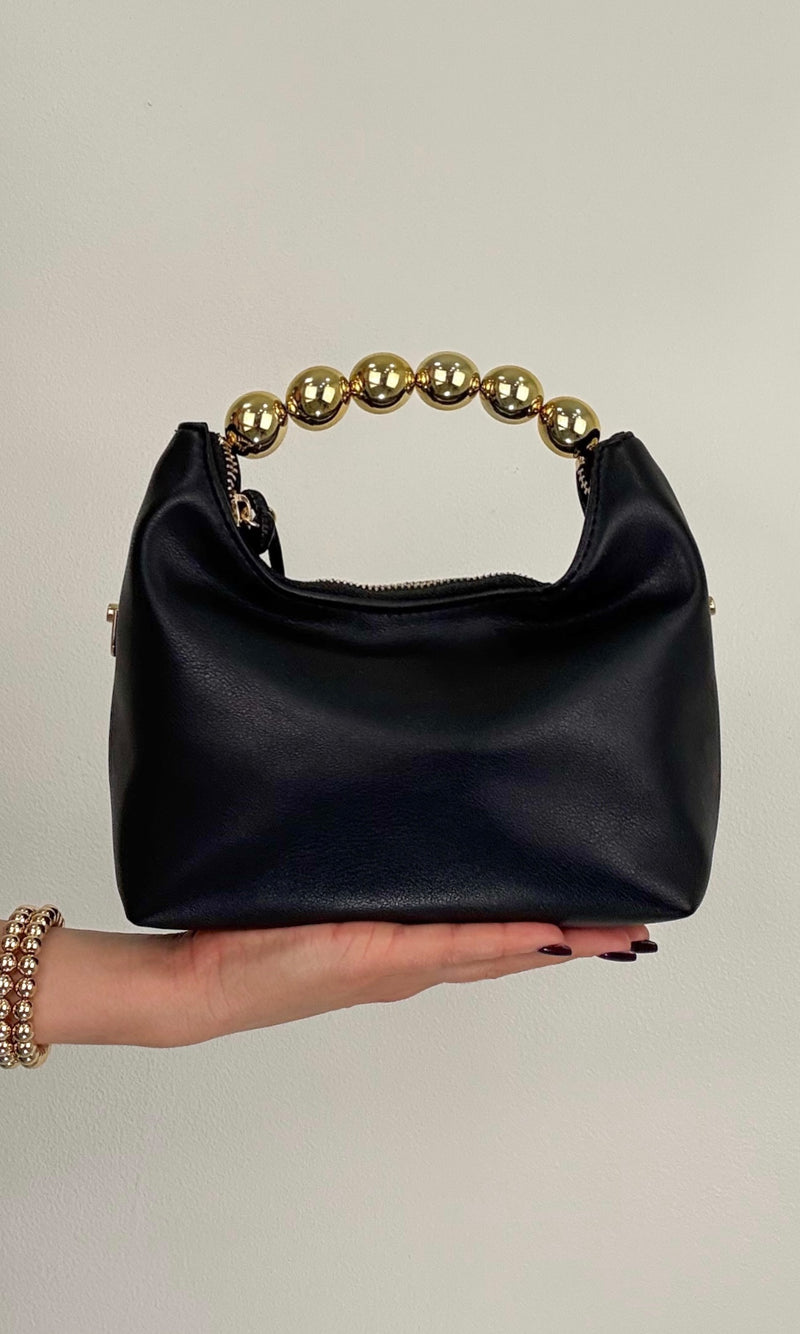 LEATHER BALL HANDLE BAG (BLACK)