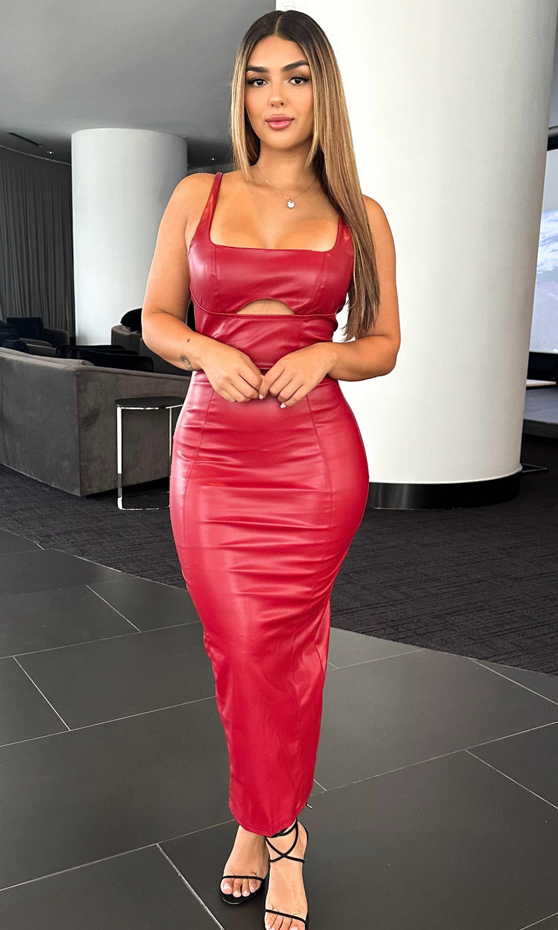 GINA LEATHER MAXI DRESS (CHERRY)