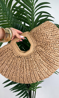 TURKS FAUX STRAW HANDLE BAG (KHAKI)