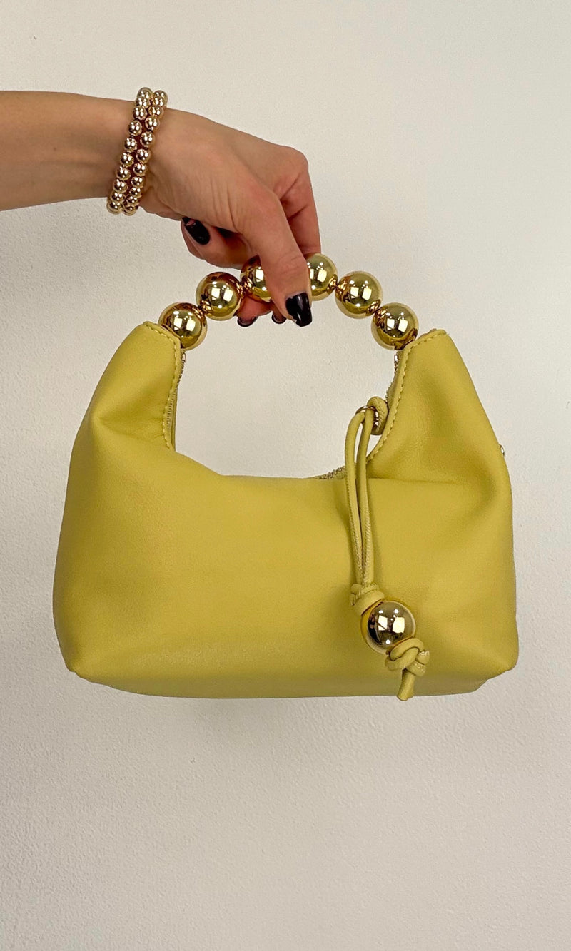 LEATHER BALL HANDLE BAG (YELLOW)