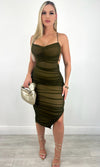 CARLA RUCHED MESH MIDI (OLIVE)