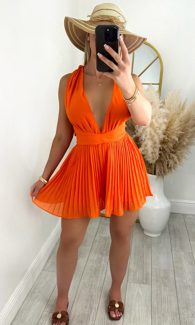 DAISY CHIFFON PLEATED ROMPER (ORANGE)