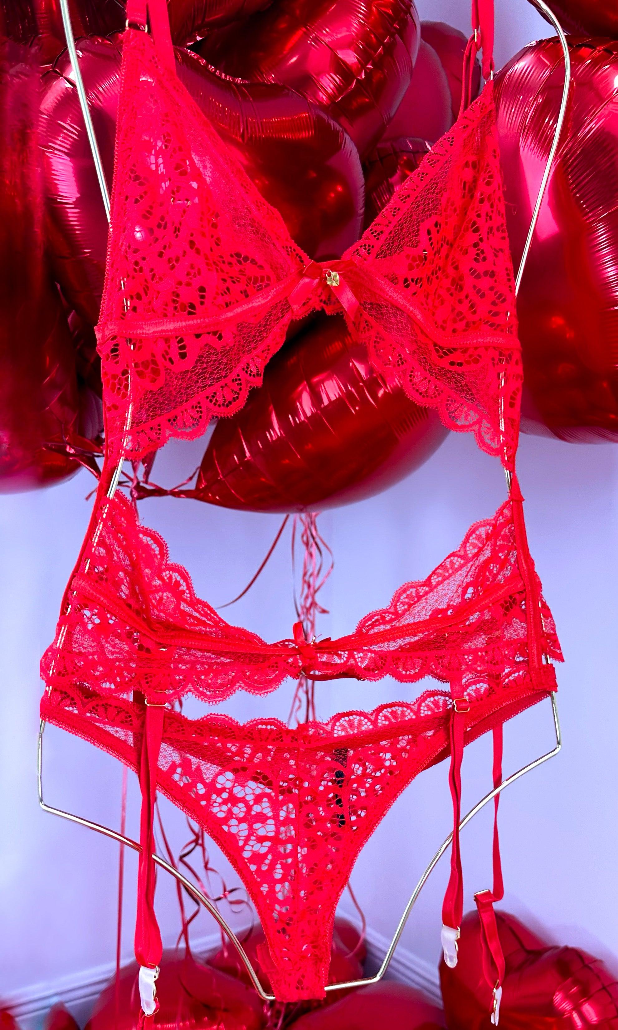 EHQJNJ Sheer Lingerie Women Lingerie Hot Lace Bra Set Red Teddy